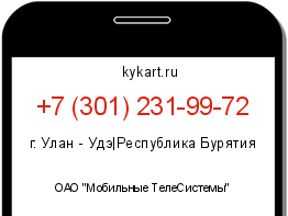 Информация о номере телефона +7 (301) 231-99-72: регион, оператор