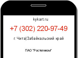 Информация о номере телефона +7 (302) 220-97-49: регион, оператор