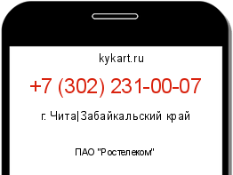 Информация о номере телефона +7 (302) 231-00-07: регион, оператор