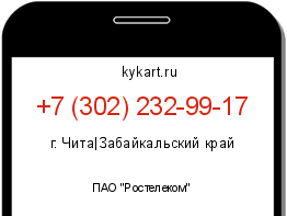 Информация о номере телефона +7 (302) 232-99-17: регион, оператор