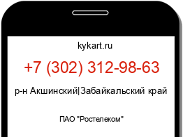 Информация о номере телефона +7 (302) 312-98-63: регион, оператор