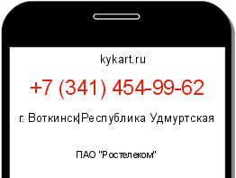 Информация о номере телефона +7 (341) 454-99-62: регион, оператор