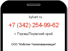 Информация о номере телефона +7 (342) 254-99-62: регион, оператор