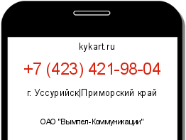 Информация о номере телефона +7 (423) 421-98-04: регион, оператор