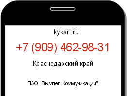 Информация о номере телефона +7 (909) 462-98-31: регион, оператор