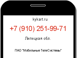 Информация о номере телефона +7 (910) 251-99-71: регион, оператор