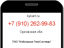 Информация о номере телефона +7 (910) 262-99-83: регион, оператор