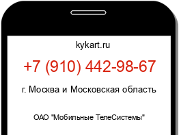 Информация о номере телефона +7 (910) 442-98-67: регион, оператор