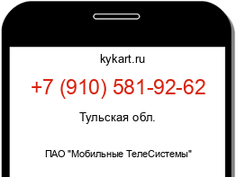 Информация о номере телефона +7 (910) 581-92-62: регион, оператор