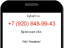 Информация о номере телефона +7 (920) 848-99-43: регион, оператор