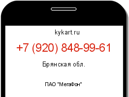 Информация о номере телефона +7 (920) 848-99-61: регион, оператор
