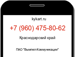 Информация о номере телефона +7 (960) 475-80-62: регион, оператор