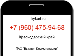Информация о номере телефона +7 (960) 475-94-68: регион, оператор
