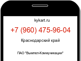 Информация о номере телефона +7 (960) 475-96-04: регион, оператор