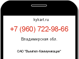 Информация о номере телефона +7 (960) 722-98-66: регион, оператор