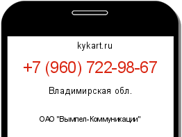 Информация о номере телефона +7 (960) 722-98-67: регион, оператор