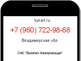 Информация о номере телефона +7 (960) 722-98-68: регион, оператор
