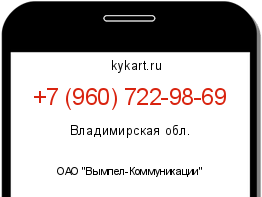 Информация о номере телефона +7 (960) 722-98-69: регион, оператор