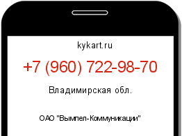 Информация о номере телефона +7 (960) 722-98-70: регион, оператор