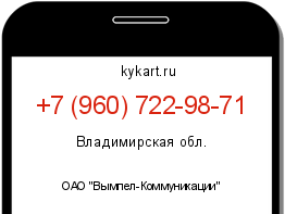 Информация о номере телефона +7 (960) 722-98-71: регион, оператор