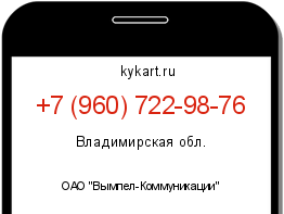 Информация о номере телефона +7 (960) 722-98-76: регион, оператор