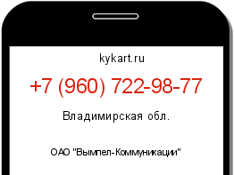 Информация о номере телефона +7 (960) 722-98-77: регион, оператор