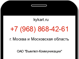 Информация о номере телефона +7 (968) 868-42-61: регион, оператор