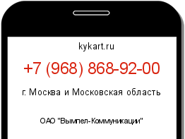 Информация о номере телефона +7 (968) 868-92-00: регион, оператор