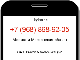 Информация о номере телефона +7 (968) 868-92-05: регион, оператор