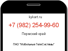 Информация о номере телефона +7 (982) 254-99-60: регион, оператор