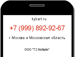 Информация о номере телефона +7 (999) 892-92-67: регион, оператор