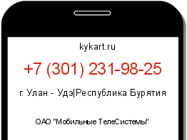 Информация о номере телефона +7 (301) 231-98-25: регион, оператор