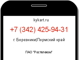 Информация о номере телефона +7 (342) 425-94-31: регион, оператор