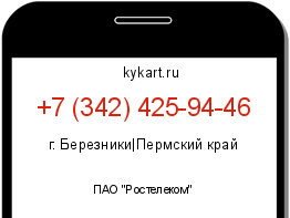 Информация о номере телефона +7 (342) 425-94-46: регион, оператор