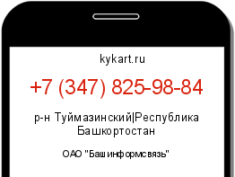 Информация о номере телефона +7 (347) 825-98-84: регион, оператор