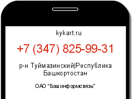 Информация о номере телефона +7 (347) 825-99-31: регион, оператор