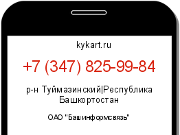 Информация о номере телефона +7 (347) 825-99-84: регион, оператор