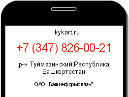 Информация о номере телефона +7 (347) 826-00-21: регион, оператор