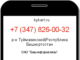 Информация о номере телефона +7 (347) 826-00-32: регион, оператор