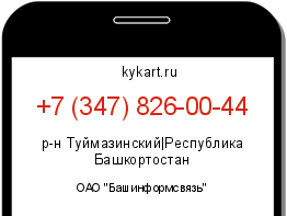 Информация о номере телефона +7 (347) 826-00-44: регион, оператор