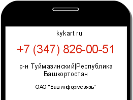 Информация о номере телефона +7 (347) 826-00-51: регион, оператор