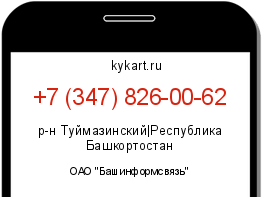 Информация о номере телефона +7 (347) 826-00-62: регион, оператор