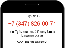 Информация о номере телефона +7 (347) 826-00-71: регион, оператор