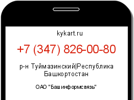 Информация о номере телефона +7 (347) 826-00-80: регион, оператор