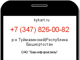 Информация о номере телефона +7 (347) 826-00-82: регион, оператор
