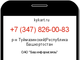Информация о номере телефона +7 (347) 826-00-83: регион, оператор