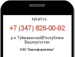 Информация о номере телефона +7 (347) 826-00-92: регион, оператор