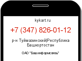 Информация о номере телефона +7 (347) 826-01-12: регион, оператор