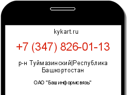 Информация о номере телефона +7 (347) 826-01-13: регион, оператор