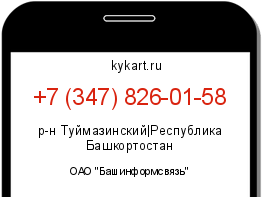 Информация о номере телефона +7 (347) 826-01-58: регион, оператор